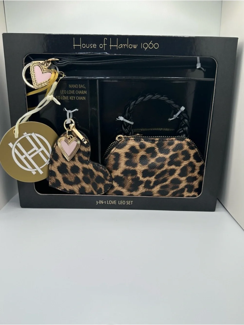 House of Harlow 1960 Leopard Mini Nano Bag Keychain Set NWT - Picture 2 of 5